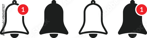 Simple Black Notification Bell Icons with Alert Badges vector illustrtion