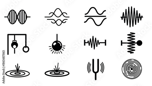 Sound wave minimalist icons set for audio and music visuals