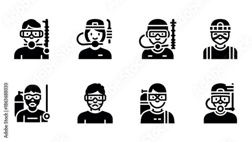 Diverse safety professionals icons set in bold minimalist style