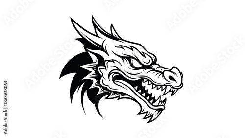 Fearsome dragon head in bold tribal tattoo design