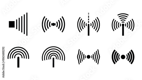 Minimalist antenna icons set for technology and communication designs