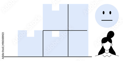 Data visualization, emotion analysis, user feedback, business statistics, digital personas, behavioral study. A graph-thumbs up structure, a woman figure and a neutral emotion. Data visualization