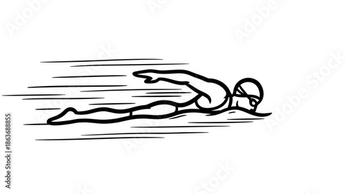 Dynamic swimmer in motion line art