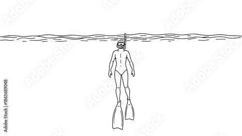 Minimal snorkeler: underwater exploration in line art
