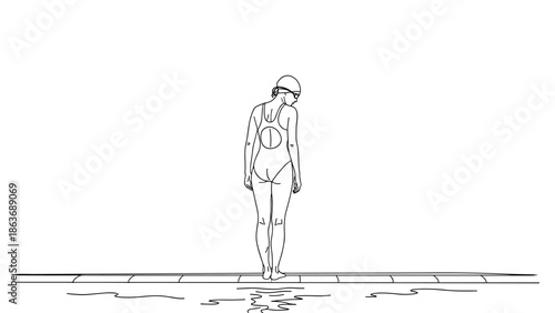 Minimalist outline of a swimmer preparing to dive at the poolside
