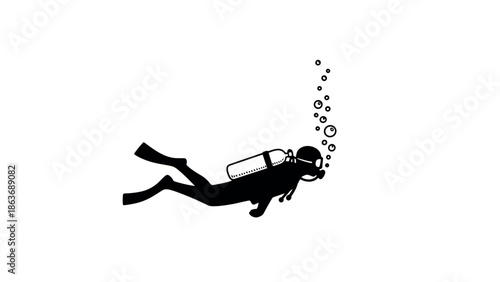 Scuba diver silhouette with bubbles in underwater adventure