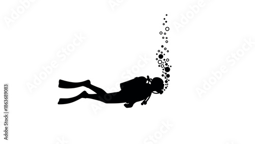 Silhouette of scuba diver with bubbles in ocean adventure scene
