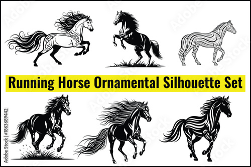 Running Horse Ornamental Silhouette Set