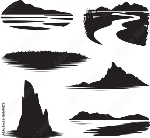 black silhouette of snowmen family with hats and a gift