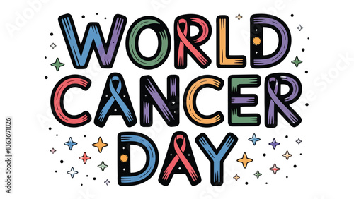 World Cancer Day: A vibrant illustration promoting awareness and support for the annual World Cancer Day, featuring the iconic ribbon symbol.