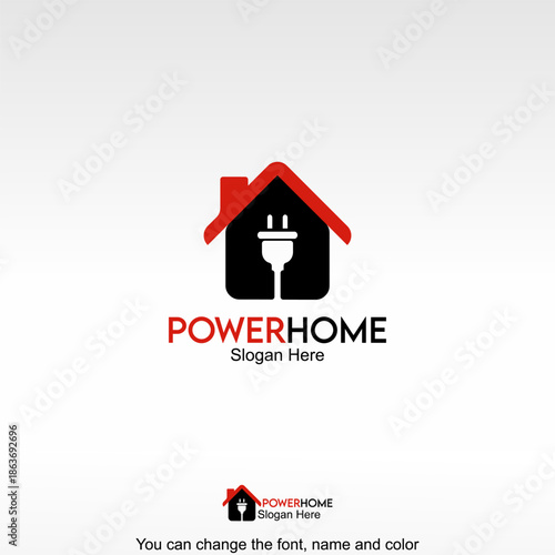 Power Home Logo Template Design Vector. A house combined with an electric plug symbolizing home energy solutions, electrical services, and smart home technology.