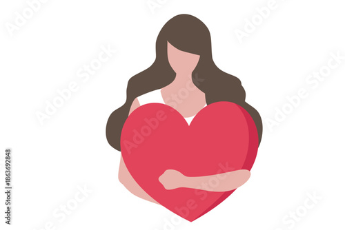 Self care, Woman hugging heart, acceptance and self love vector illustration

Keywords language: English

