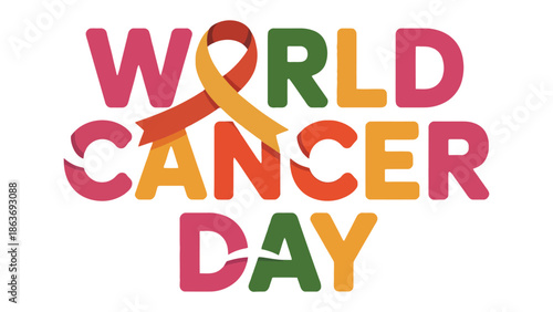 World Cancer Day: A vibrant visual expression honoring World Cancer Day, featuring the message intertwined with the iconic ribbon of awareness, symbolizing hope and support. 