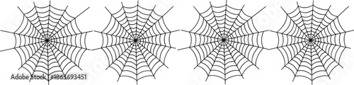 Hand Drawn Spider Web Set in Black Line Art Style Vector Illustration