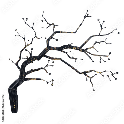 Abstract Tree Branch Silhouette against Transparent Background Displaying Detailed Structure and Design