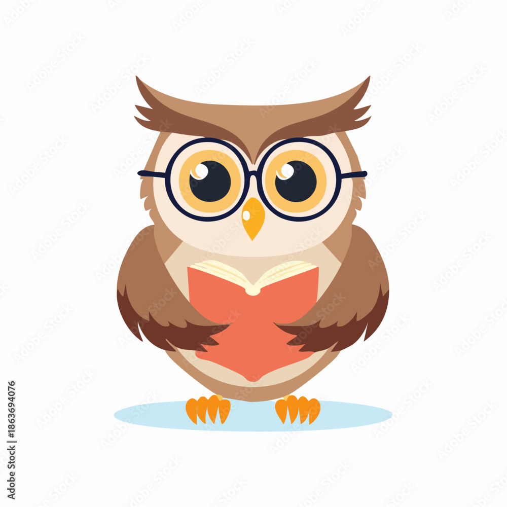 Fototapeta premium Cartoon Owl Wearing Eyeglasses Illustration.