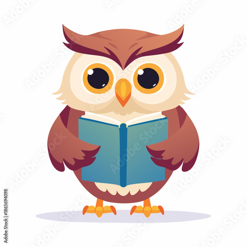 Cartoon Owl Standing with Open Book.