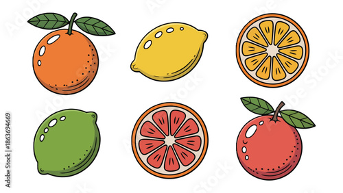 Colorful Citrus Fruits Collection: An array of vibrant citrus fruits are presented, showcasing their diverse shapes, sizes, and unique textures.
