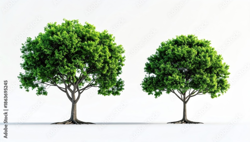 Obraz premium Green Trees Isolated on White Background, Nature, Environment, Summer