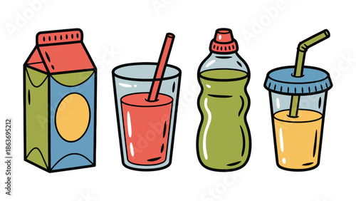 Refreshing assortment of drinks: An array of colorful beverages, encompassing various types of drinks, invite a refreshing experience 