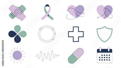 Embracing Support & Wellness: A collection of health and care symbols, depicting a unified sense of support and well-being. Reflecting the themes of health, medicine, and support 