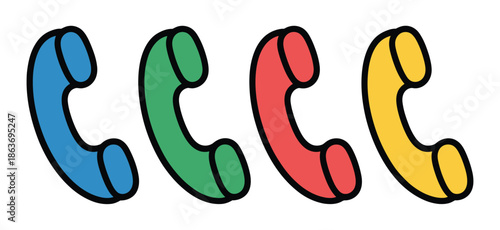 Four colorful telephone handsets represent diverse communication service.
