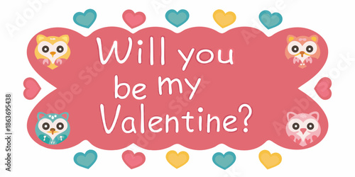 Charming valentine card with owls hearts and a sweet will you be my valentine message