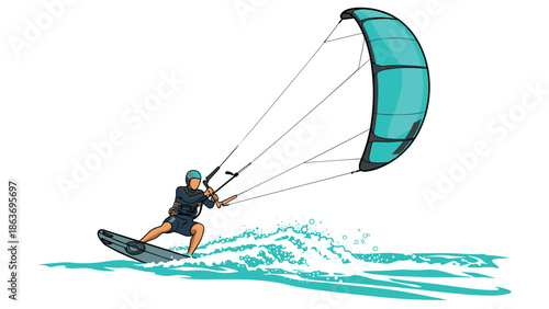 Dynamic kitesurfing action in clear waters