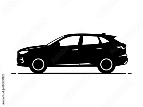 Black and white vector illustration of Crossover car , side view