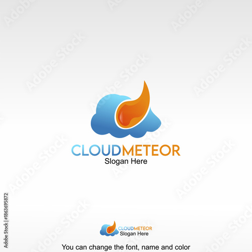 Cloud Meteor Logo Template Design Vector. A cloud with a meteor or flame element symbolizing cloud computing, fast data processing, and high-speed technology.
