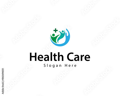  Healthcare Logo Design With Human Life Symbol Vector Illustration Concept