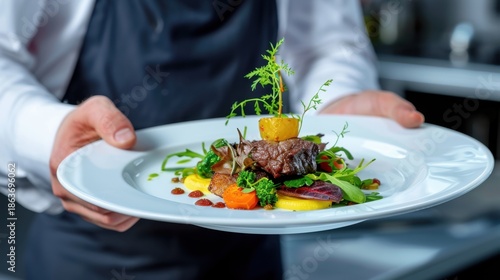 Wallpaper Mural Gourmet dish served with precision by a chef showcasing delicious ingredients in an elegant restaurant setting Torontodigital.ca