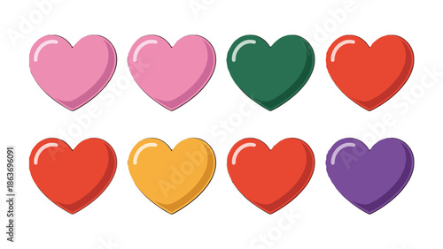 Colorful Hearts: A vibrant display of various colored hearts representing love, affection, and emotional connection.