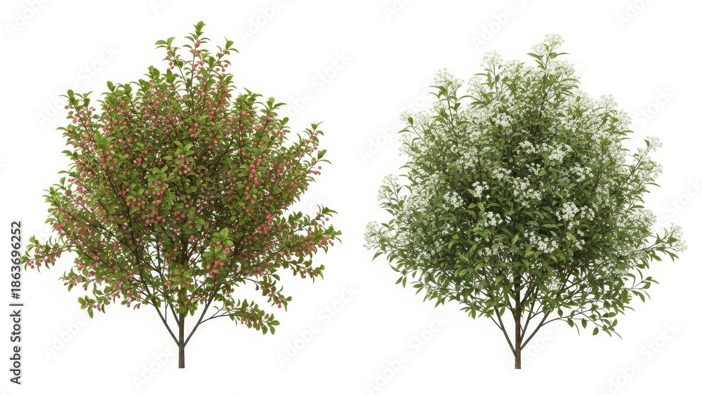Obraz premium 3D Render of Two Realistic Trees - Summer and Autumn Season, White Background