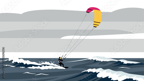 Dynamic kiteboarding adventure in a vibrant ocean landscape