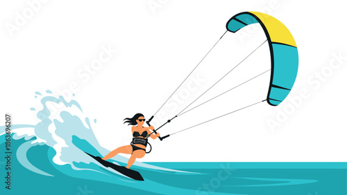 Dynamic kite surfing adventure in turquoise waves with vibrant parachute