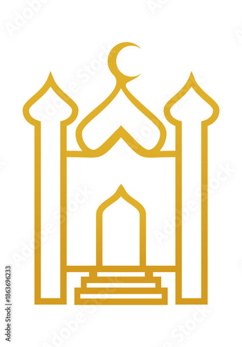 Mosque Logo Template Design Vector. A mosque icon with a dome and minarets symbolizing religious values, spirituality, and a strong Islamic identity.
