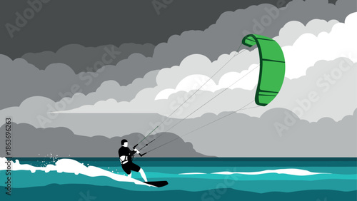 Dynamic kitesurfing adventure under dramatic skies