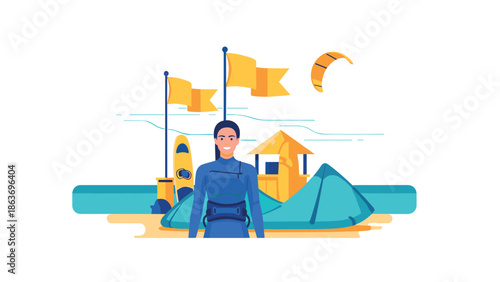 Kiteboarding adventure: woman enjoying water sports on a sunny beach