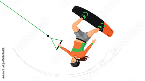 Dynamic wakeboarding girl in action with bright colors and smooth style