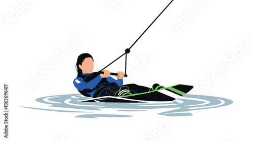Wakeboarding adventure with minimalist silhouette of female athlete on calm water