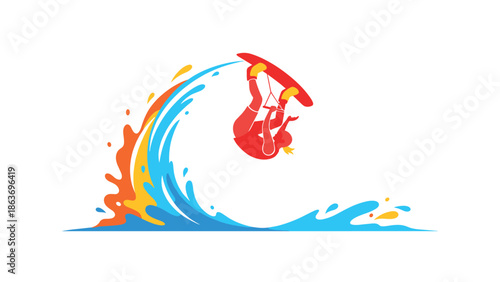 Dynamic wakeboarding stunt with splashing water in vibrant colors