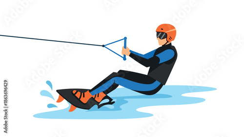 Water sport adventure: man kneeboarding with safety gear in action