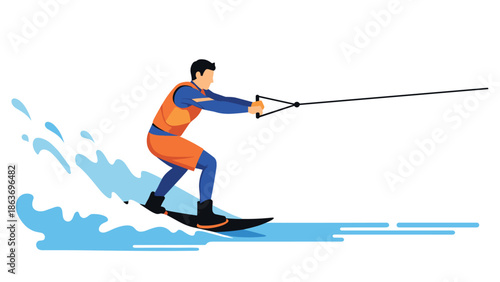 Thrilling water adventure: person wakeboarding with splash and motion