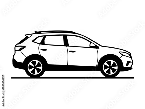 Black and white vector illustration of Crossover car , side view