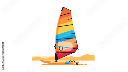 Colorful windsurfing on waves with abstract geometric design