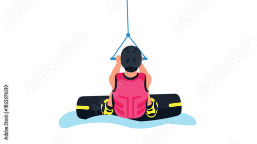 Wakeboarding adventure: person in helmet and vest on water with rope