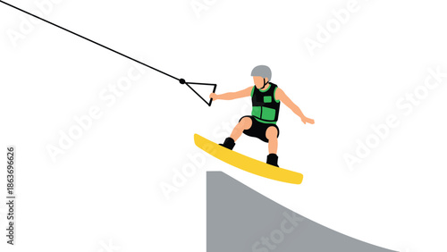 Wakeboarder in action: dynamic minimalist water sports scene