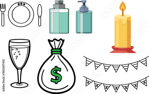 Wedding and finance celebration icons