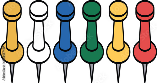 A colorful array of push pins on a plain white background